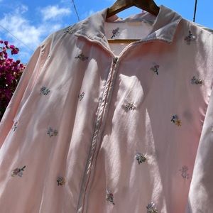 Pink Floral Embroidered Light Windbreaker